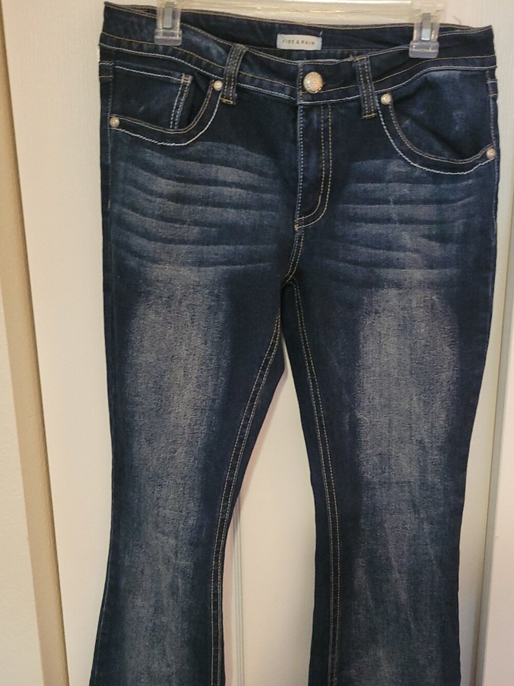 Fire & Rain Dark Wash Embroidered Flare Jeans (Juniors)